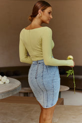 Bobbi Long Sleeve Ruched Side Ribbed Bodysuit Mint